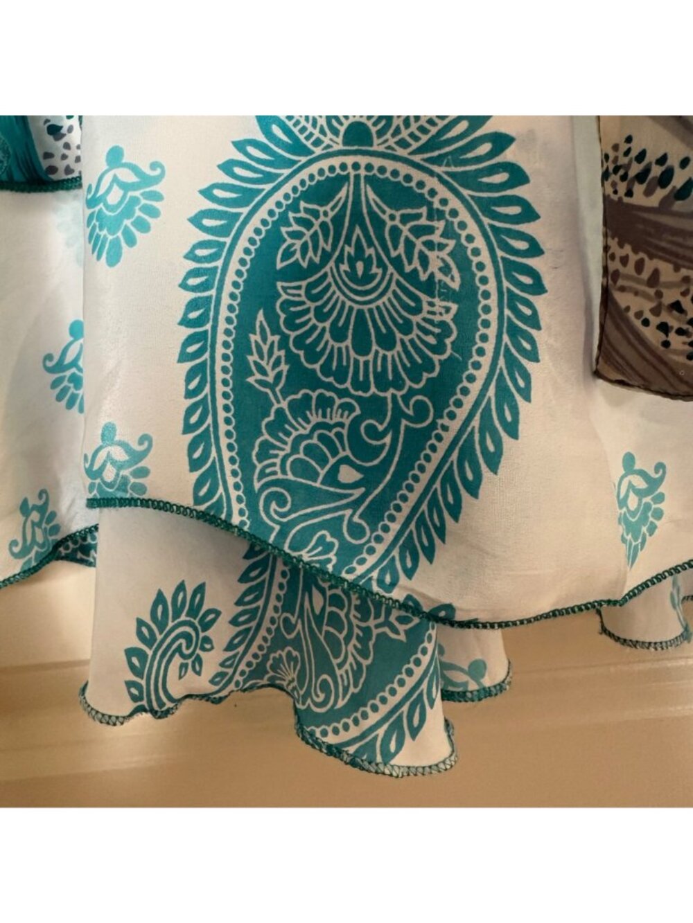 Reversible Silk Magic Wrap Skirt Teal Floral Paisley Boho Festival Beach OS - Picture 10 of 11